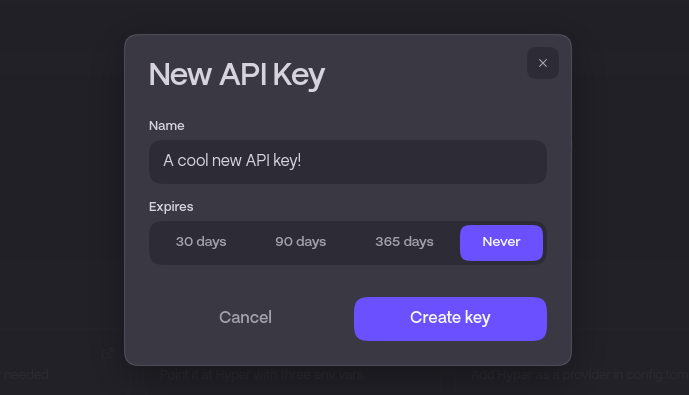 API key configuration modal