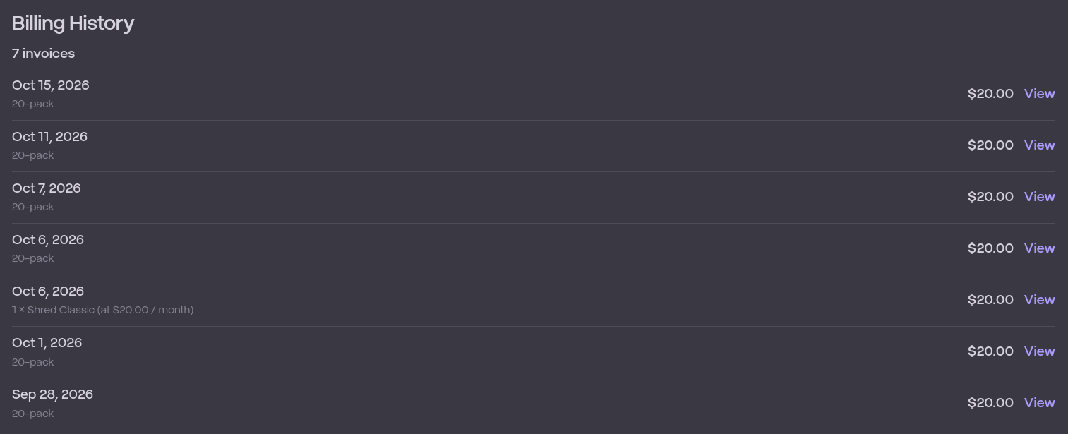 billing history