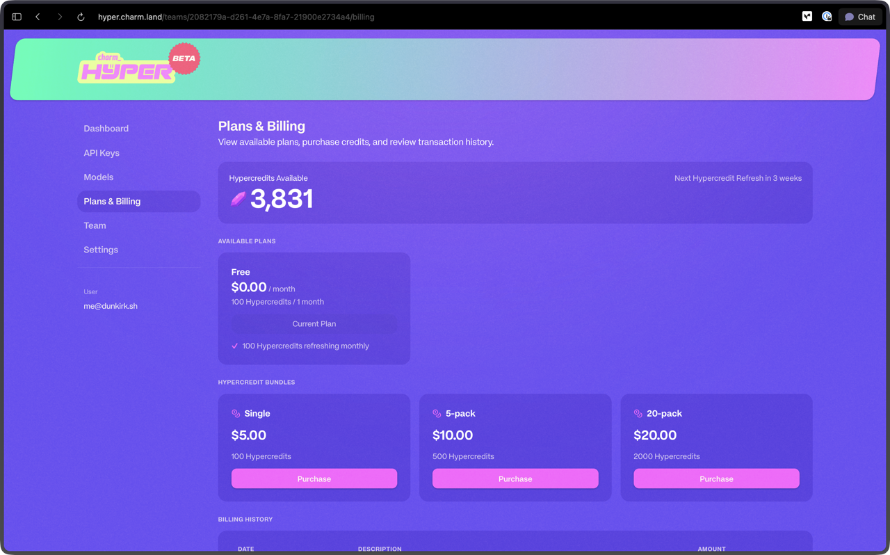 plans and billing page